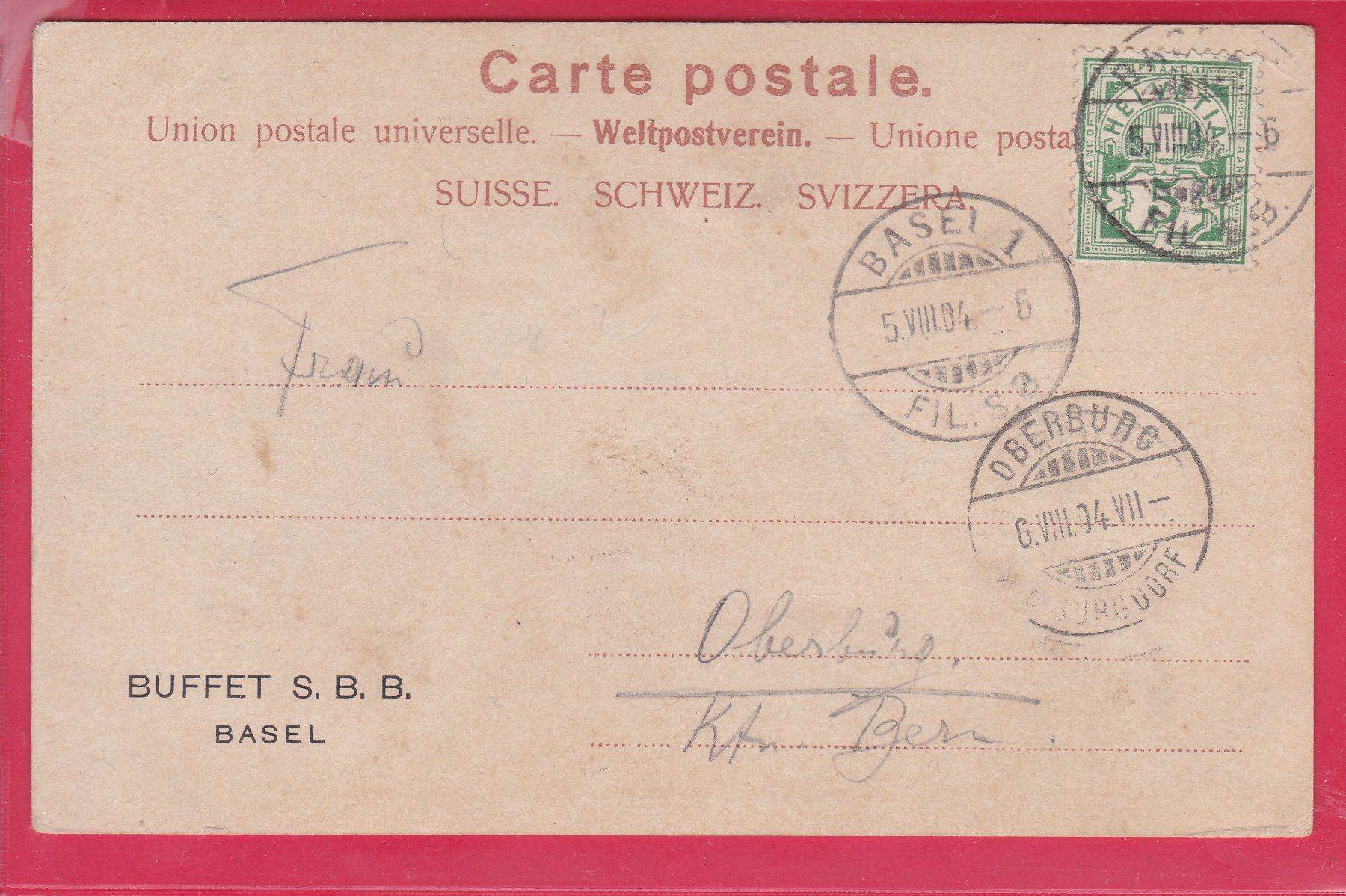 Cartoline postali: BASEL, RITTERGASSE, 5.8.1904 – Usato da Oberrieden venduto da Gebirgsstelze 1