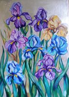Handgemaltes Iris-Gemälde, Leinwandbild, Frühlingsdeko