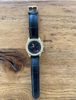 Elegante SWISSAIR Herrenuhr, Gold/Schwarz, Lederarmband