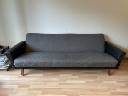 Vintage Sofa Schlafsofa Mid-Century Style Stoff und Leder