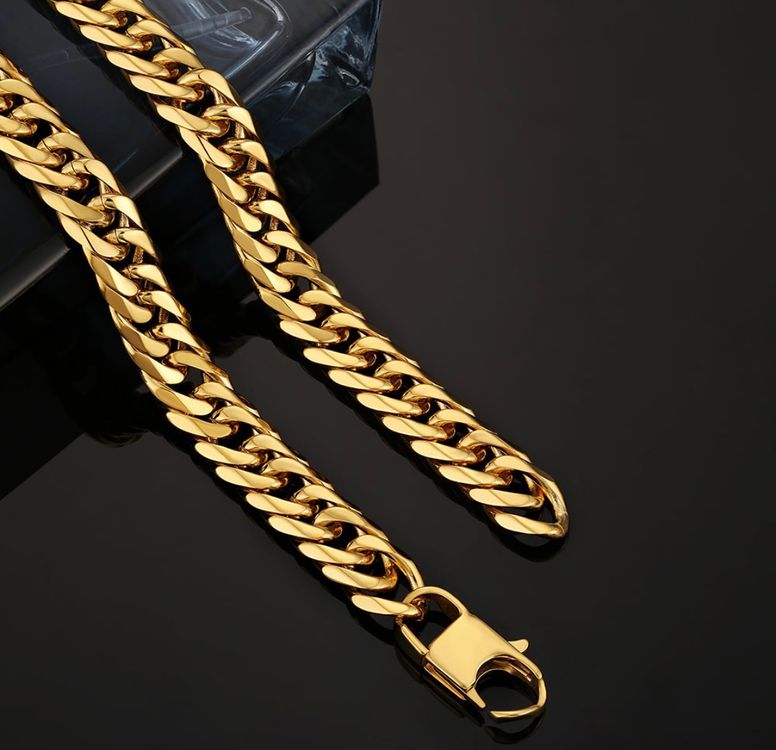 Catena Hip-hop Uomo Donna Catena O Bracciale Cubana In Acciaio Inox Placcato Oro 14K - Taglie Da 4 A 14 Mm, Heavy Catena Cubana Oro - Foto 4