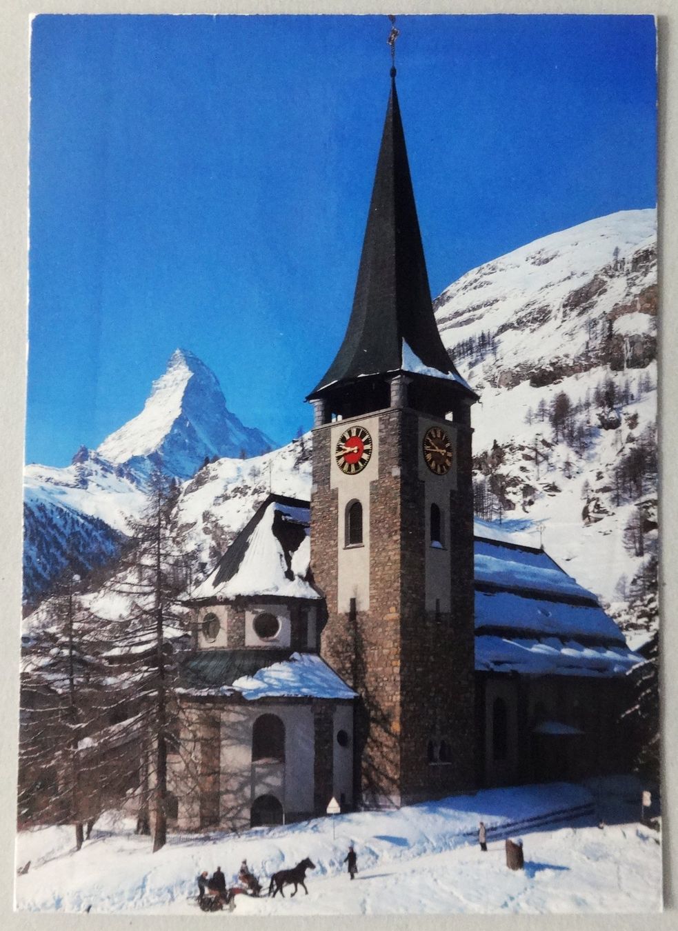 Ansichtskarten: Kirche Zermatt, Matterhorn 4478 m – Defekt aus Fétigny von Billy2miny