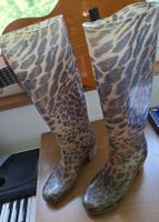 Bottes femme motif léopard talon bloc en caoutetchou 🐞🐞.