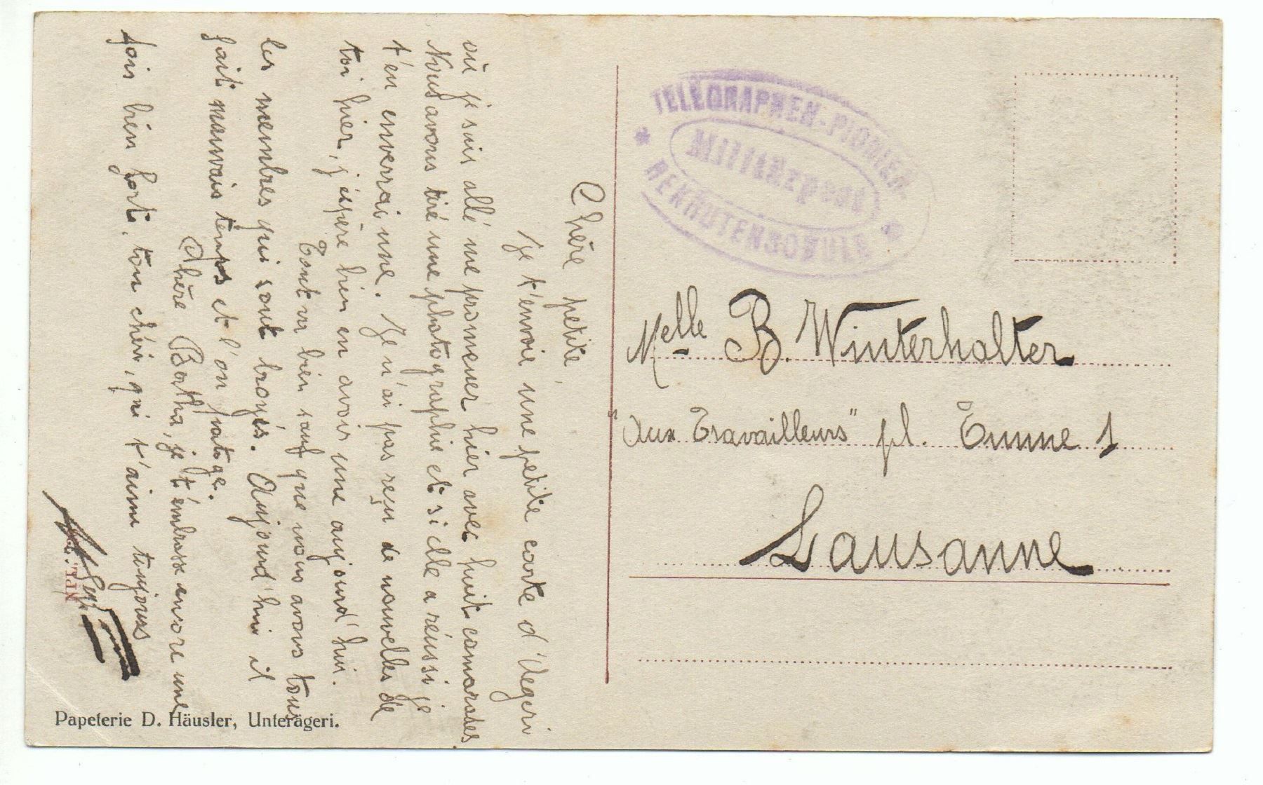 Cartoline postali: AEGERISEE gel. Feldpost Telegraphen RS – Usato da Jona venduto da philajona 1