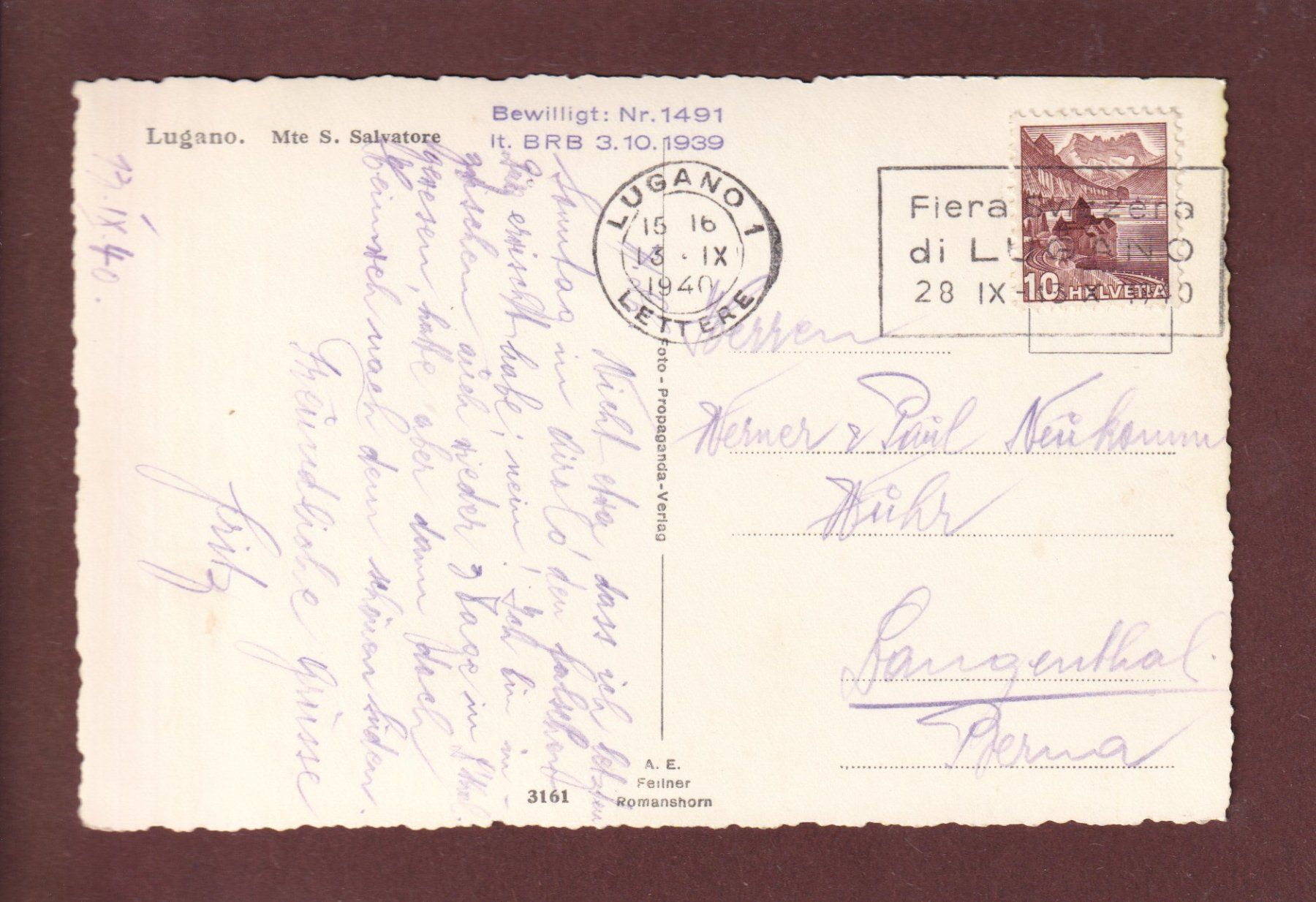 Cartoline postali: LUGANO - Monte San Salvatore - 1940 – Usato da Pully venduto da nicecards 1