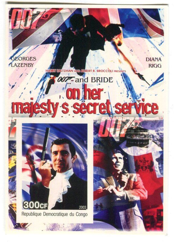Alle Briefmarken: Block "James Bond. George Lazenby". Kongo. – Neu und originalverpackt aus Basel von Butsch5