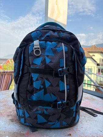 Satch Schulrucksack blau-graues Muster guter Zustand