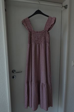 Langes Sommerkleid Altrosa/Weiss kariert, Einheitsgrösse
