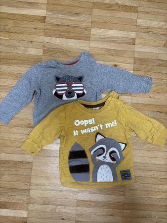 2 Langarmshirts Gr. 68 Waschbär Motiv 