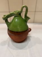 Cruche décorative vintage en céramique verte et terre cuite
