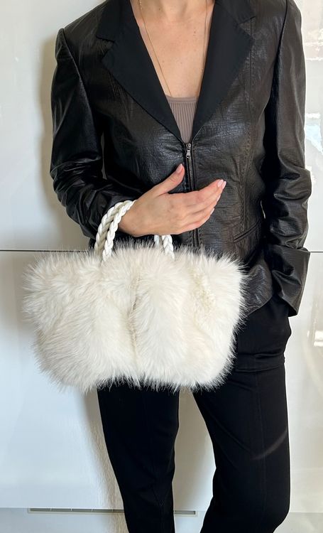 Pochette in pelliccia di volpe sintetica a pelo lungo, borsa da
