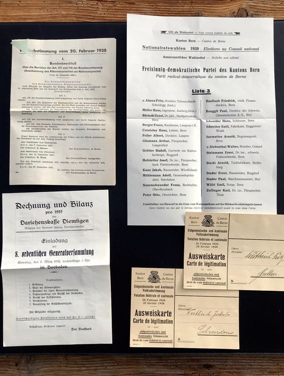 6 Dokumente Abstimmungen 1937 1939 Schweiz und Bern Kaufen auf Ricardo