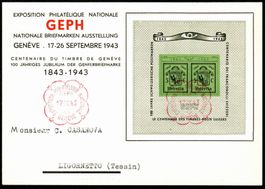 1943 GEPH Genf Block W18 FDC auf Ausstellungskarte