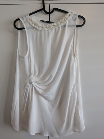 Zara Basic White Sleeveless Blouse - Pearl Detail S