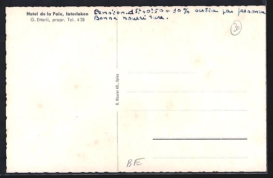 Cartoline postali: AK Interlaken, Hotel de la Paix – Usato da Berlin venduto da bartko-reher 1