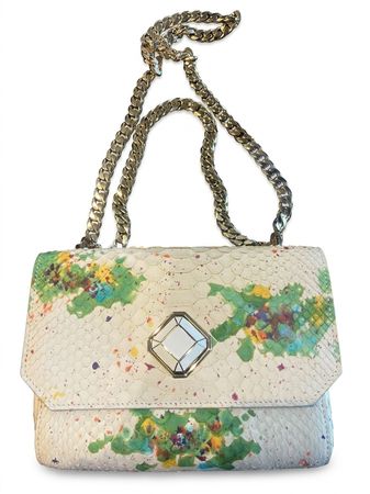 Sac à main en cuir exotique, chaîne argentée - Unique!