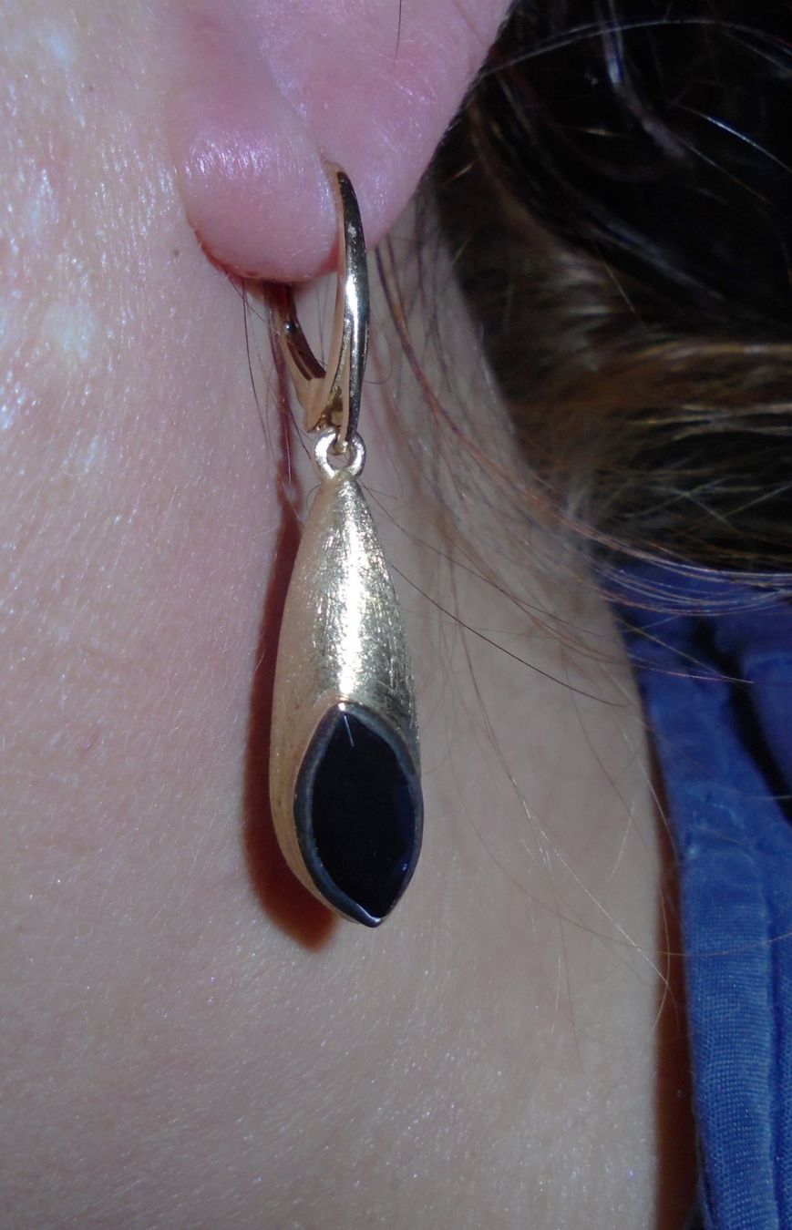 Orecchini pendenti & Orecchini a lobo: Echtschmuck: Onyx-Silberohrringe 925er, vergoldet – Nuovo (secondo la descrizione) da Zuchwil venduto da maumauchi 8