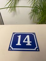 Hausnummer 14, blau emailliert, Vintage !