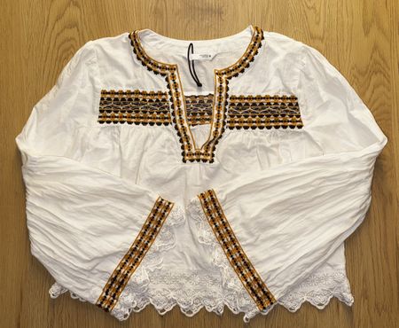 ZARA White Embroidered Blouse with Lace Size XS