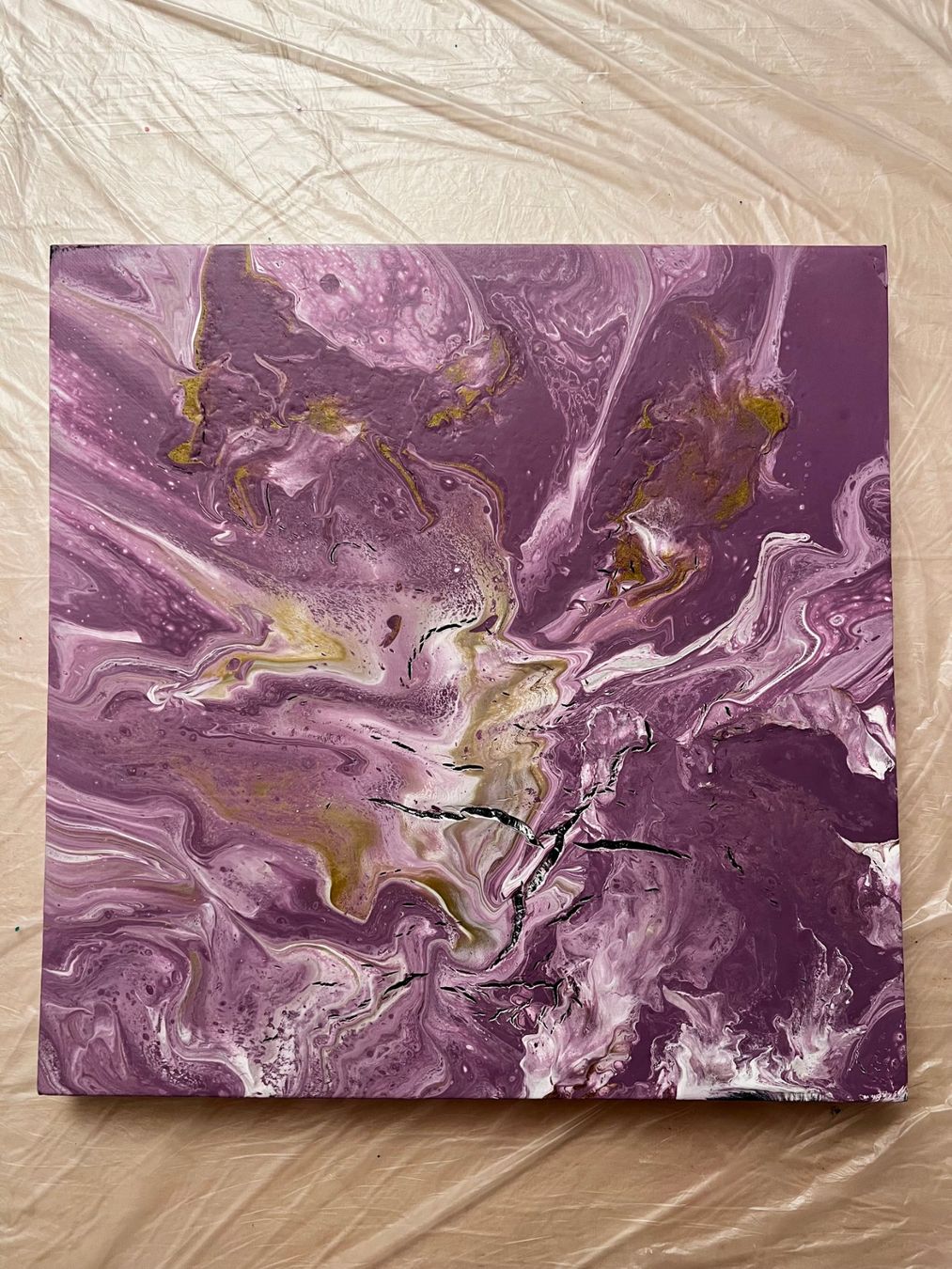 Dipinti: Original Pouring Bild - Violet, Gold - Einzelstück, 40x40 cm – Nuovo (secondo la descrizione) da Läufelfingen venduto da stephiesheena