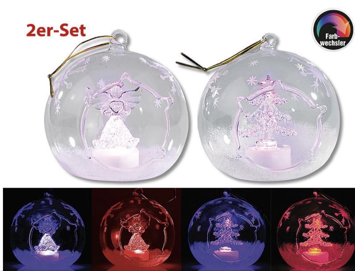 Alle Dekorationen: 2er-Set LED-Ornamente Glas farbwechselnd neu – Neu und originalverpackt aus Cham von VStore 2