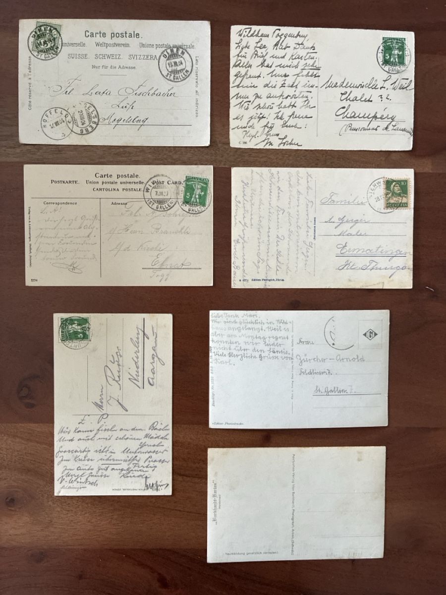 Cartoline postali: 7 Ansichtskarten Schweiz diverse vom Toggenburg SG – Usato da Oftringen venduto da Cla.vD.74 1