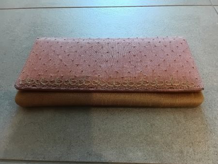 Clutch Pink/Golden brown with Embroidery for parties, new