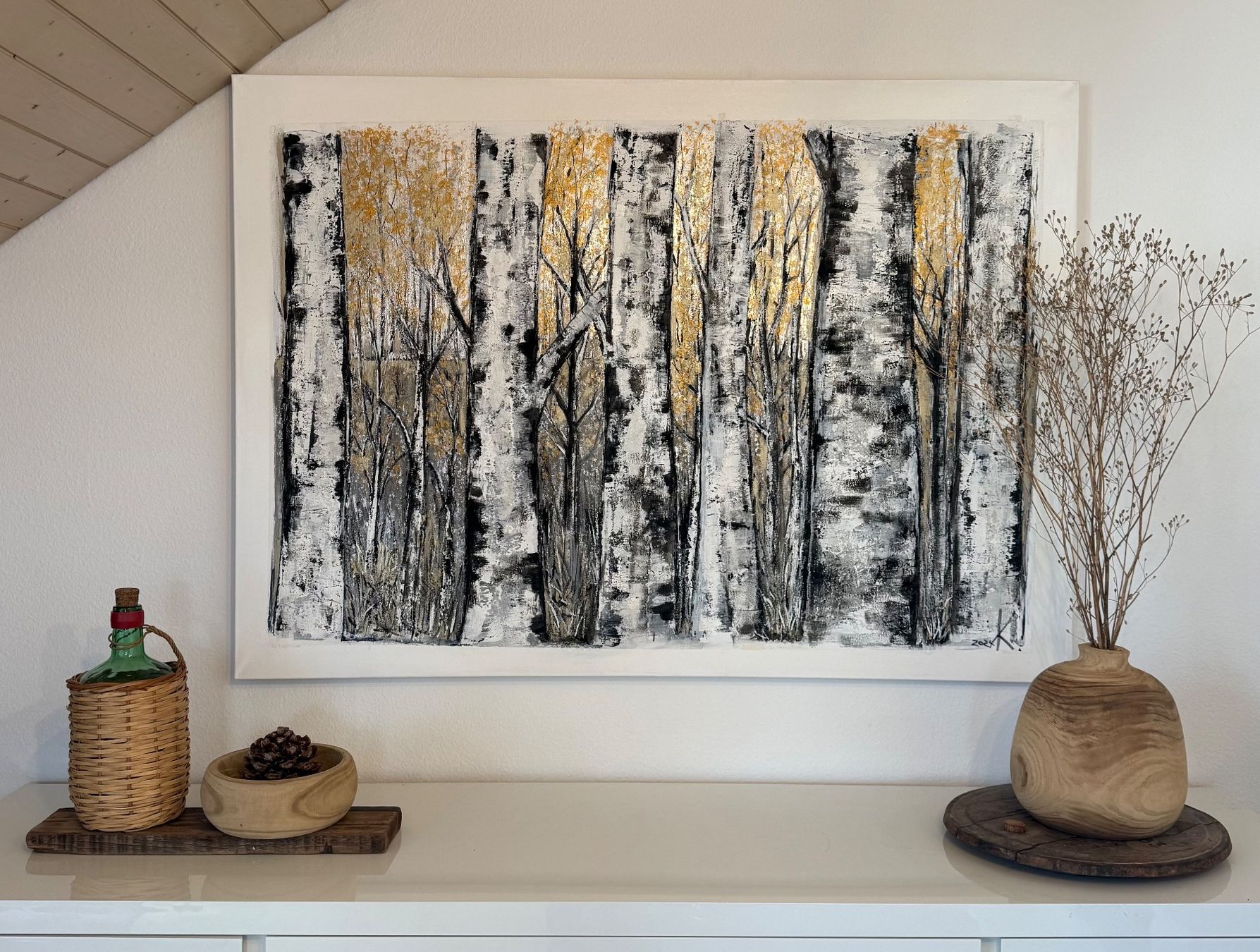 Dipinti: Birken - Bild, Birkenwald goldfarben 140x100 – Usato da Herisau venduto da Zyrtaka 1