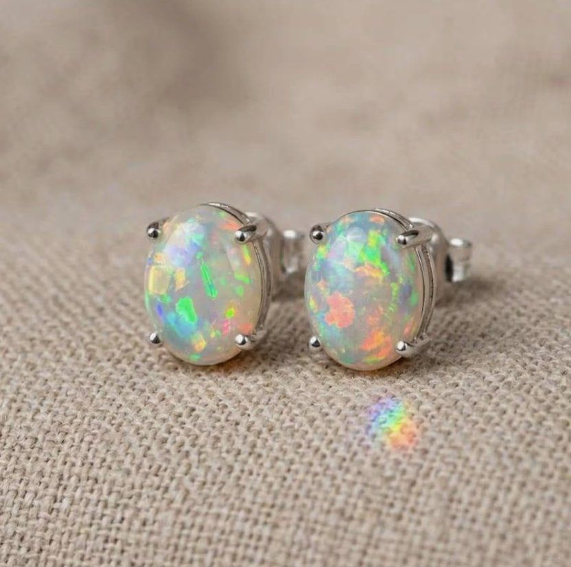 Orecchini pendenti & Orecchini a lobo: 925 SOLID STERLING SILVER ETHIOPIAN OPAL STUD EARRING – Nuovo (secondo la descrizione) da Laupersdorf venduto da J69T