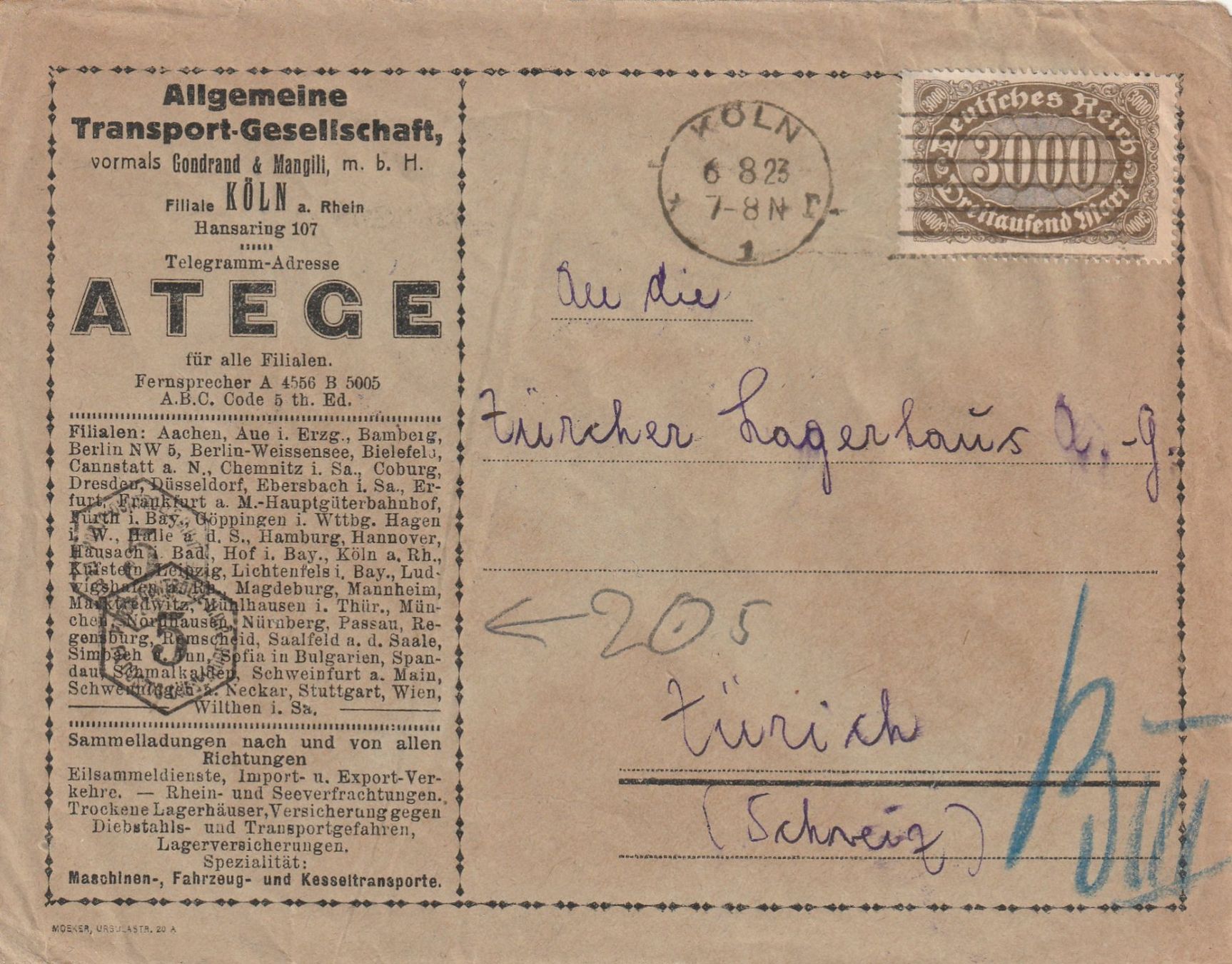 Alle Briefmarken: Deutsches Reich Inflationsbrief 1923 – Gebraucht aus Rorschacherberg von fratovi2
