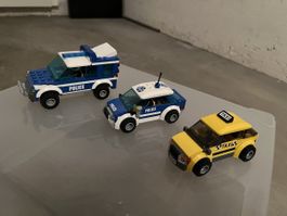 Lego Set mit 3 Autos (Polizei, Taxi)