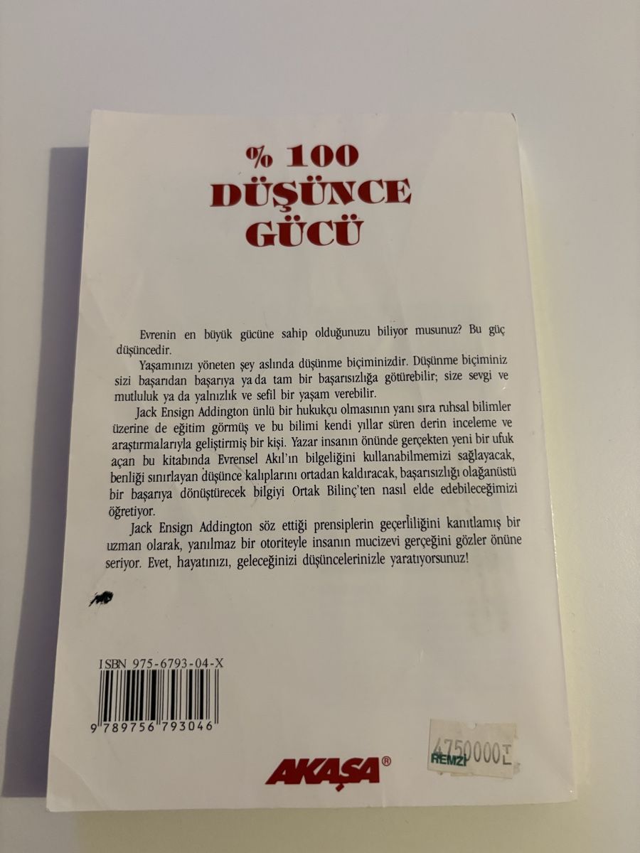 Libri: Jack Ensign Addington - %100 DÜSÜNCE GÜCÜ – Usato da Zuchwil venduto da simge_1907 1