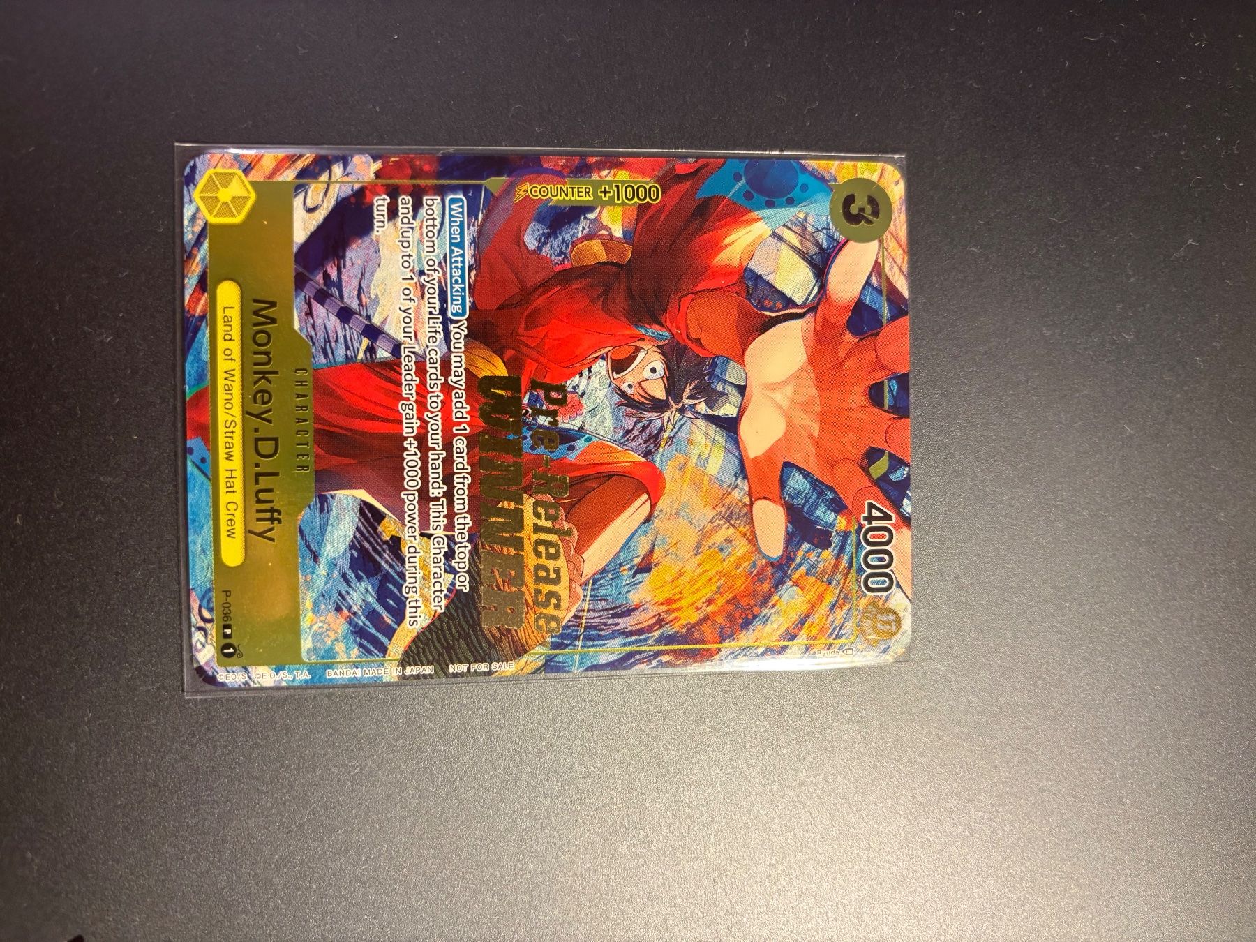Bandai Carte collezionabili: Monkey D Luffy Promo Pre Release Winner Stamped - P-036 – Nuovo (secondo la descrizione) da Bellinzona venduto da TheCarden 4
