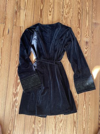 Zara Black Velvet Mini Dress with Beaded Cuffs - Size S
