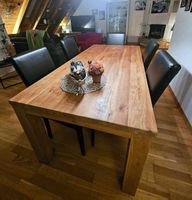 Esstisch auf Vollholz 180x90cm inkl. 6 Holz/Lederstühle