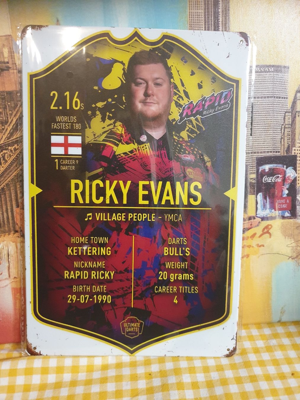 Insegne: Ricky Evans Dart-Schild Blechschild – Nuovo e nell'imballaggio originale da Olten venduto da Marsmobil