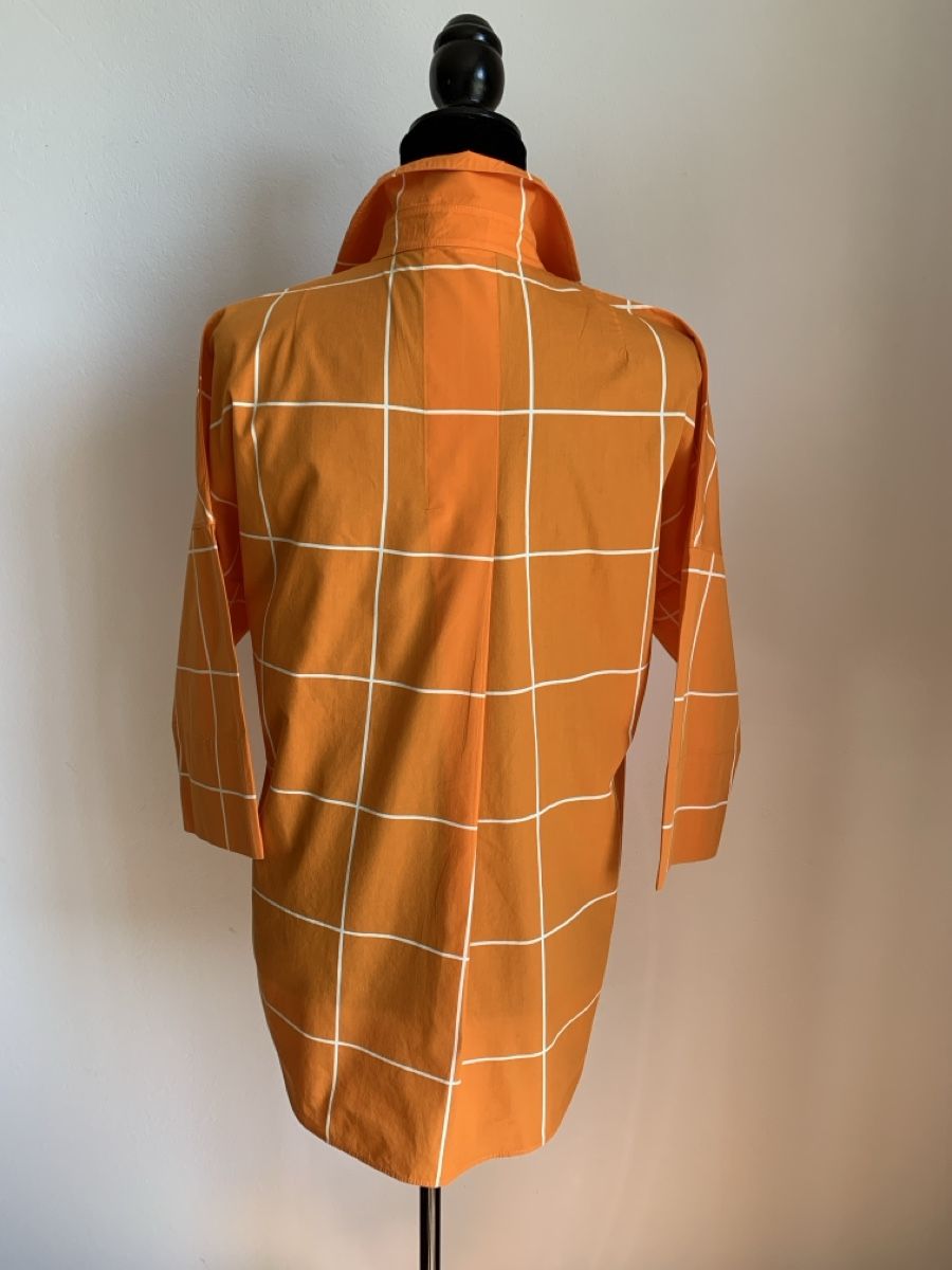 Akris Camicette: AKRIS: Luftige orange/weiss karierte oversize Bluse, 34 – Usato da Luzern venduto da paulablue 3