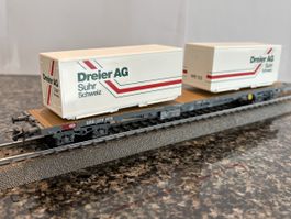 HAG Nr.372 vierachsigerFlachwagen Containern "Dreier AG" SBB