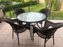 Gartentisch Set mit 4 Stühlen Rattan Optik braun