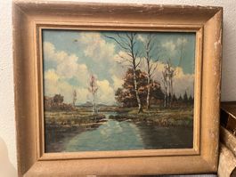 R. MICHEL - Landschaft am See - Ölmalerei auf Leinwand