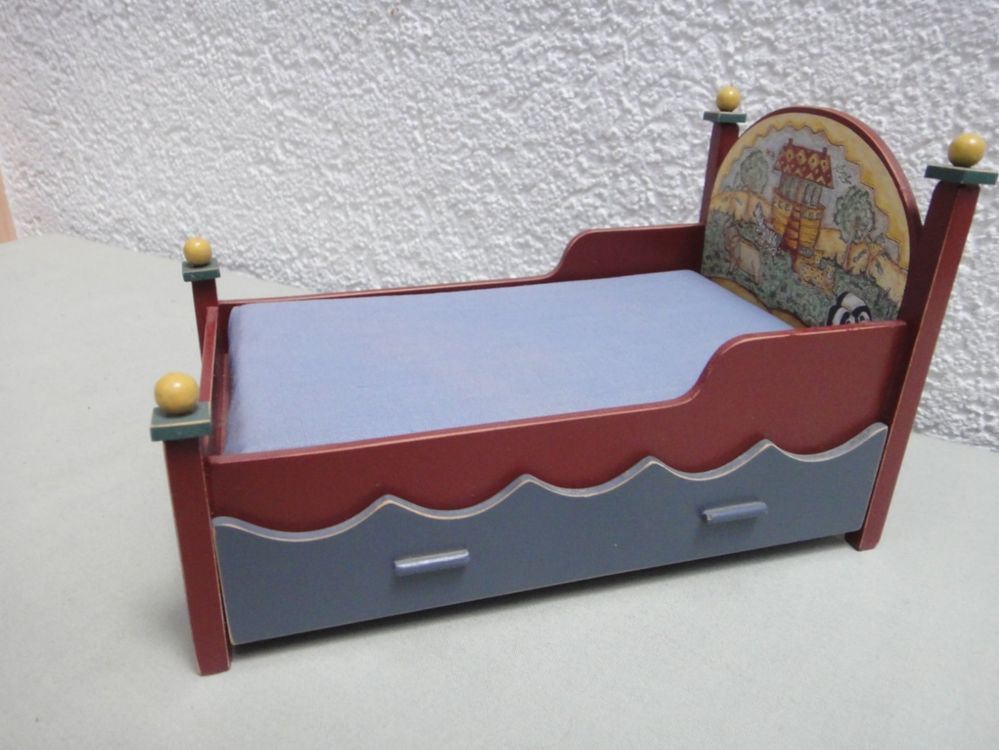 Miniatur Puppenhaus Bett Aus Holz - Doppelbett Für Puppenstube 1:12