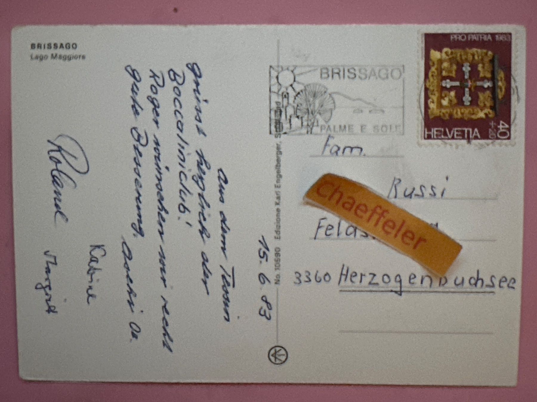 Ansichtskarten: 1983 Brissago, Lago Maggiore – Gebraucht aus Zürich von Chaeffeler 1