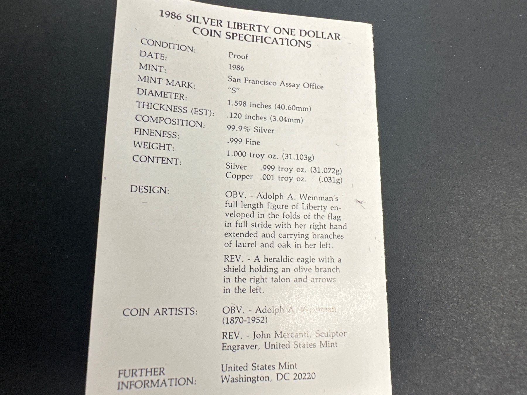 Tutti le monete: 1 Unze Silber American Eagle 1986 mit Originalbox – Nuovo e nell'imballaggio originale da Herisau venduto da herau 7