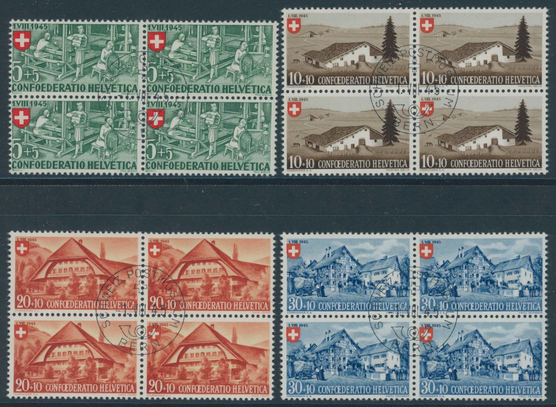 Tous les timbres: 1945 - Pro Patria - Viererblock - Stempel 1. August – D'occasion à Schindellegi par leecollect