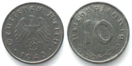 DRITTES REICH 10 Pfennig 1943 G, Zink, J.371 SELTEN!