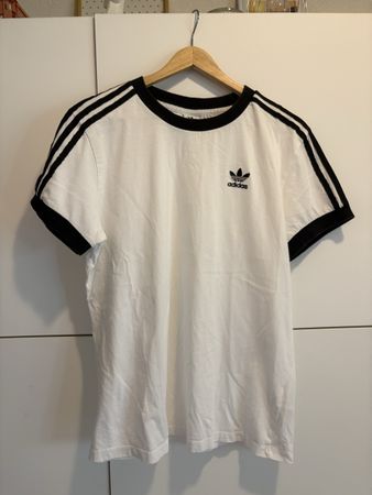 T-shirt Adidas blanc noir rayures manches courtes taille S