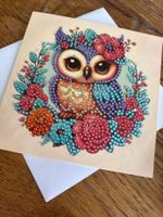 Karte-Grusskarte-Eule mit Blumen-Painting-Selfmade