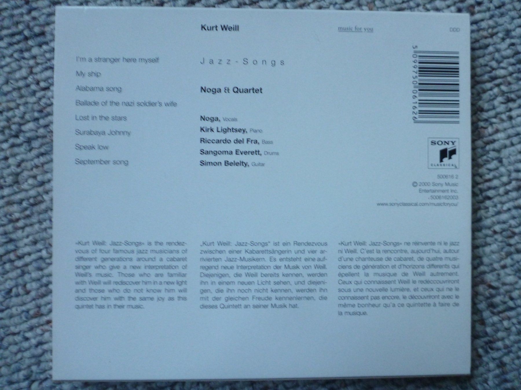 CD: Kurt Weill - Jazz-Songs – Usato da Sils im Domleschg venduto da Foeniculum 1