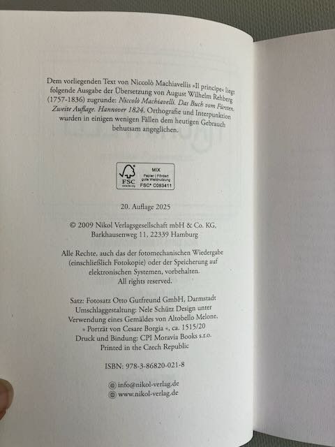 Libri: Buch: N. Machiavelli; Der Fürst – Usato da Basel venduto da Bayo 2
