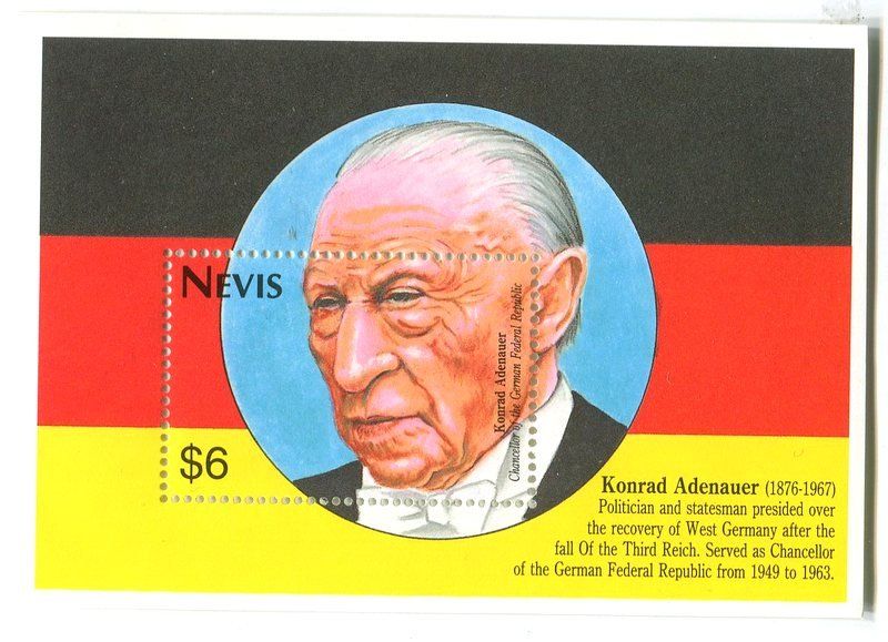 Alle Briefmarken: Block "Konrad Adenauer". Nevis – Neu und originalverpackt aus Basel von Butsch5